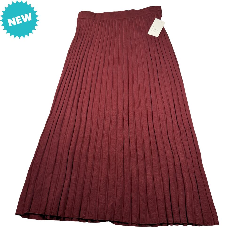 A New Day Maxi Skirt Women's XL Ribbed Knit Pleated Maroon A-Line NWT